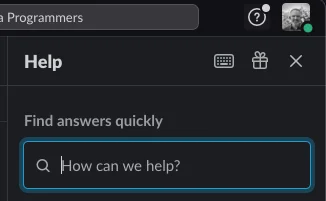 Screenshot of Slack help menu