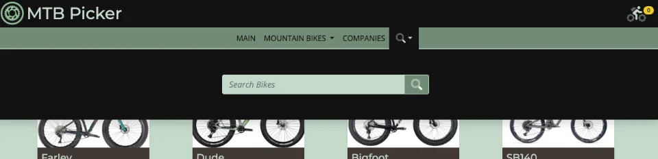 Screenshot of website search box on MTB Picker website