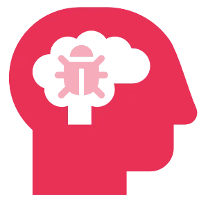 illustration of a head and brain profile with a bug inside