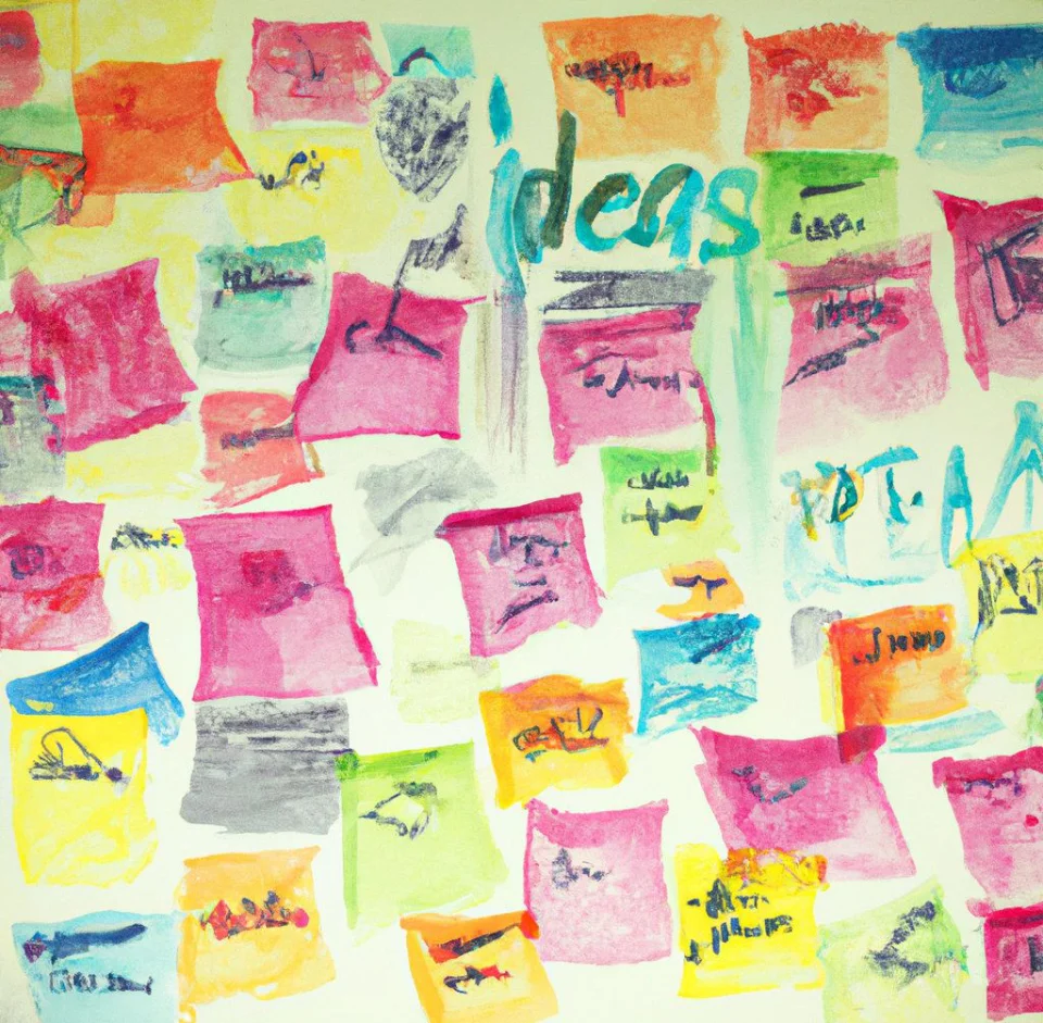 Water painting of idea cards grouped together