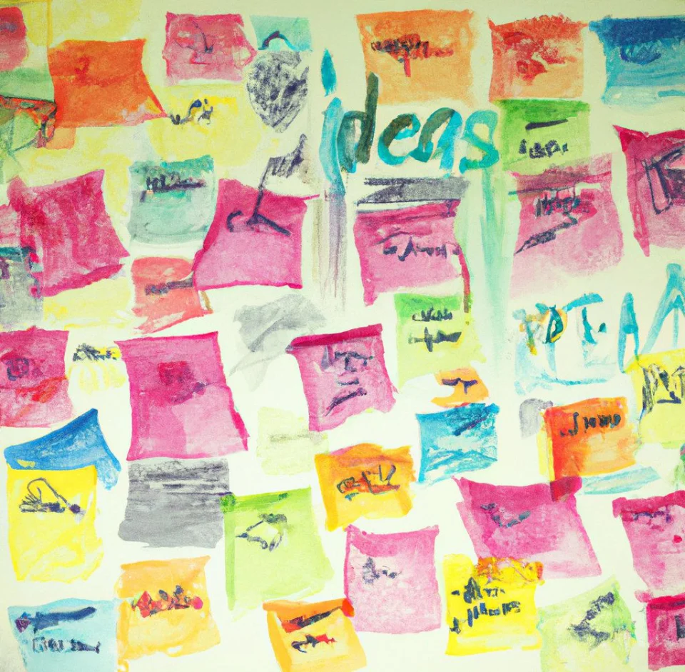 Build affinity from abstract ideas Water painting of idea cards grouped together