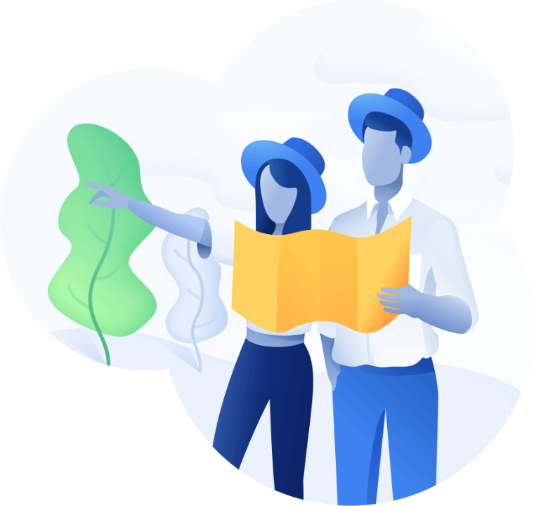 Illustration of two people reading a map