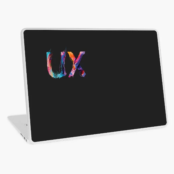 A laptop skin with the letters "UX" in paint.